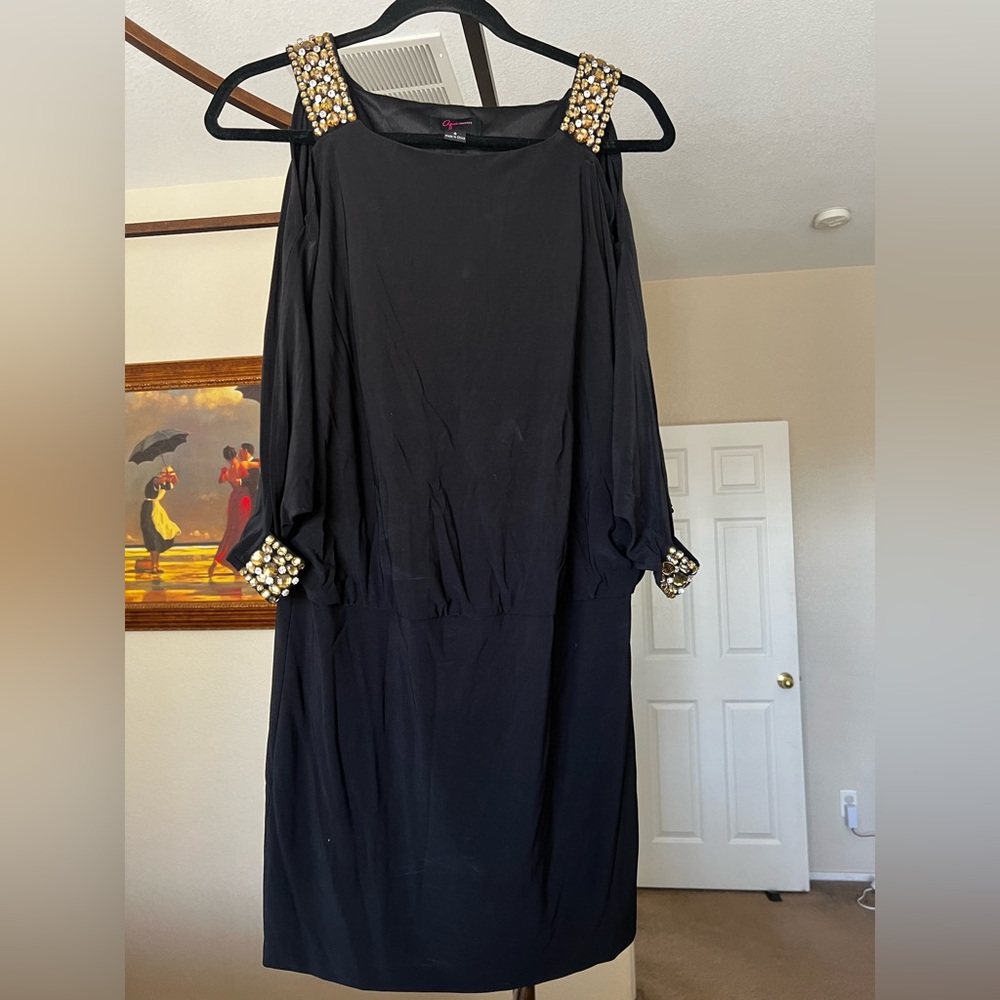 Aqua Black Cocktail Dress with Gold Embellishments